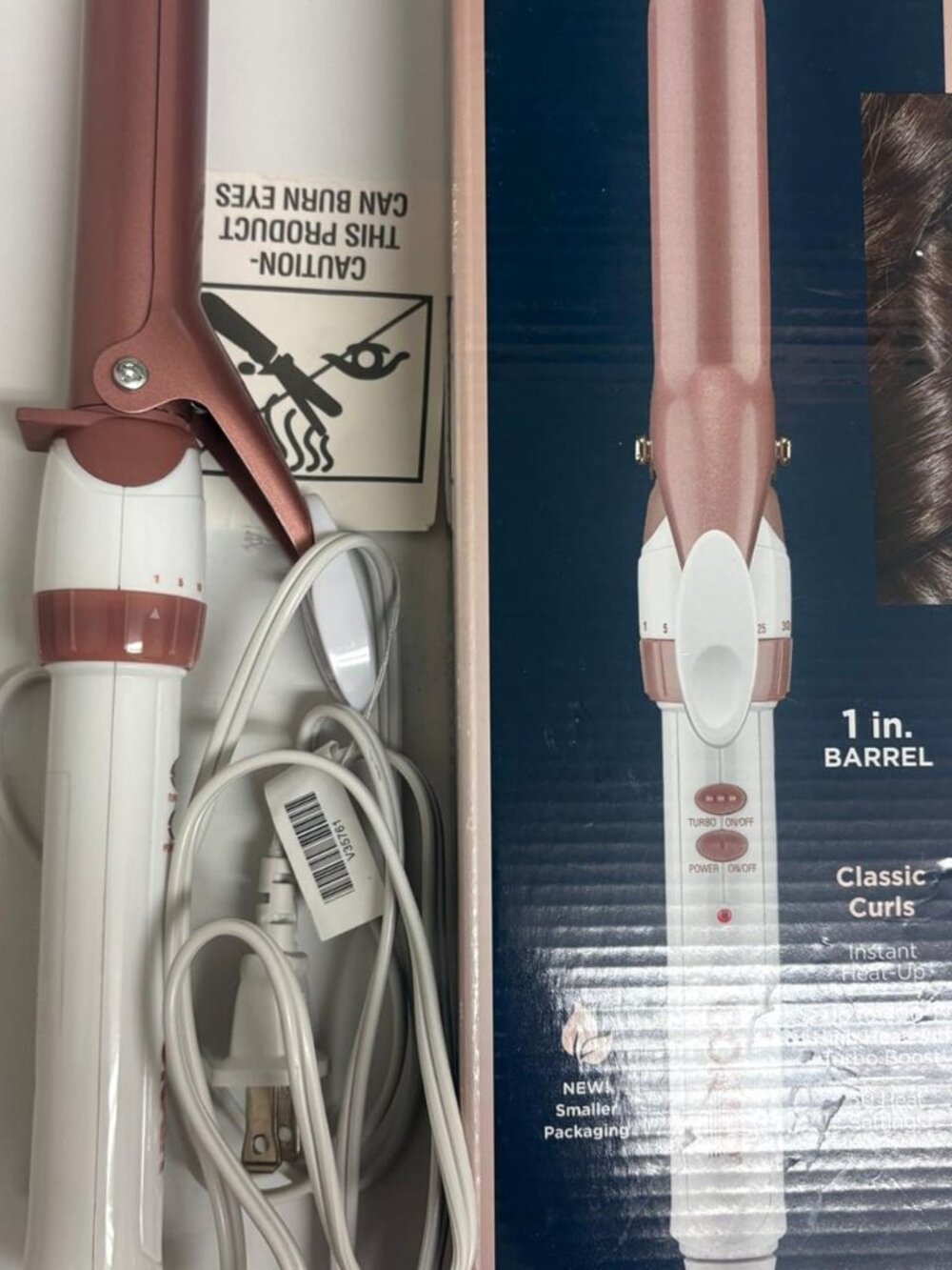 Conair Double Ceramic 1-Inch Curling Wand Iron, Rose Gold and White